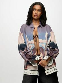 SUMWON WOMEN Scenic Print Long Sleeve Resort Collection Shirt Blouse Luxury Vacation Holiday Summer Casual Beachwear Button Down Top Travel Leisure Wear - Multicolor - View 3