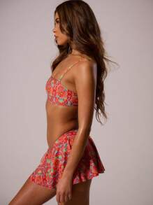 Musera Resort 印花抹胸比基尼上衣和下装，带裙摆罩衫，夏季可爱度假节日性感优雅泳装 La Fruita - 彩色 - 查看 5