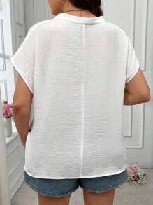 Breezaya Plus Size Boho V-Neck Heart Embroidered Shirt, For Summer Work And Daily Wear