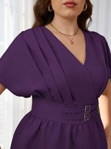 SHEIN Privé Bộ 2 món áo khoác cardigan cổ chữ V bằng sợi tre thanh lịch cỡ lớn và quần ống rộng ống đứng, phù hợp mặc hàng ngày, đi làm, đi làm, đi chơi, xuân hè - Màu tím - Xem 4