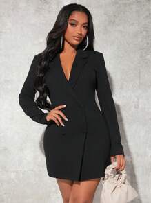 SHEIN SXY Plus Size Women Sexy Double Breasted Blazer Dress In Fall/Winter