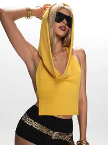 ROMWE Street Life Cali Girl 女式运动垂坠领性感露背背心 - 黃色 - 查看 8