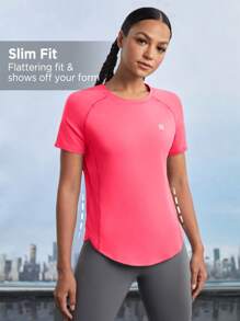 In My Nature Women's Fashionable Simple Solid Color Cut Hem Outdoor T-Shirt - Watermelon Pink - View 3