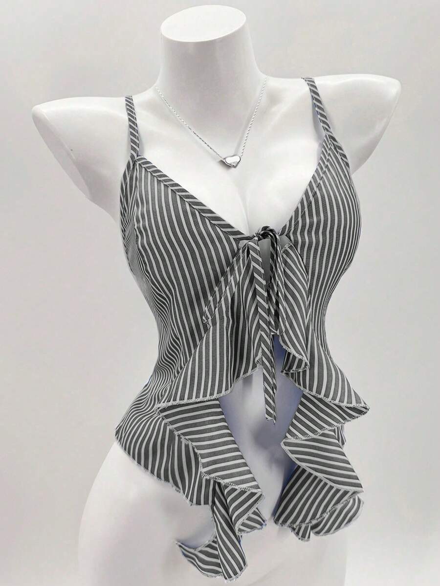 Chiquease Women's Summer Casual Striped Camisole Top With Drawstring