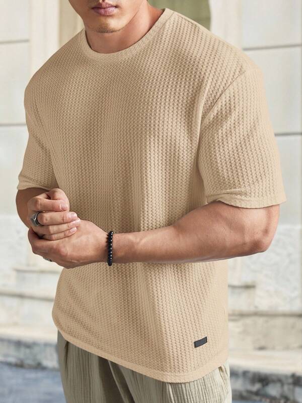 HIMLAND Tricou tricotat tip waffle solid pentru bărbați, casual, pentru vară