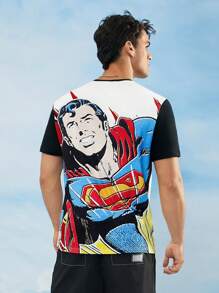SUPERMAN X SHEIN Men Colorblock Figure Graphic Round Neck Short Sleeve T-Shirt Superhero Shirt Comic Book Shirt - Multicolor - View 4