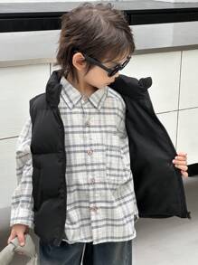 DAZY Young Boys Casual Solid Color Street Style Padded Vest Winter - Black - View 3