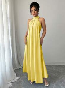 Rafferiza 女式春夏无袖超长太阳裙，浅蓝色 - 黃色 - 查看 4