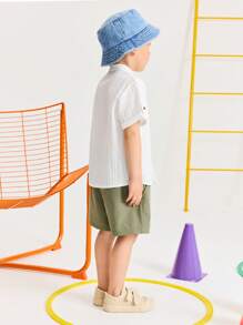 SHEIN Young Boy Simple Casual Comfortable Collared Shirt & Pants Set - Olive Green - View 2