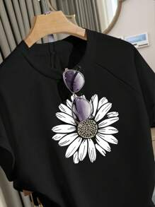 INAWLY Women's Daisy Floral Print T-Shirt & Shorts 2-Piece Set, Summer New Arrivals