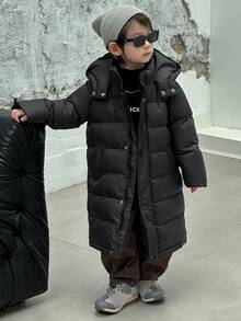 DAZY Abrigo acolchado de estilo coreano casual, suelto y de longitud media con capucha para niños pequeños - Negro - Ver 3