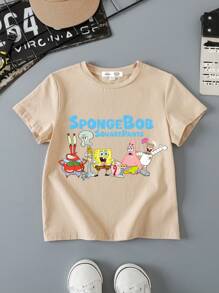 SpongeBob SquarePants | SHEIN 2pcs Young Boy Summer Casual Cute Cartoon Pattern Short Sleeve T-Shirt - Multicolor - View 2