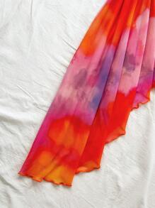 Soleia 女士扎染热带岛屿假日露肩褶饰荷叶边海星装饰海滩迷你连衣裙，休闲度假、约会、下午茶、海滩、游轮、公路旅行、音乐节、派对、波西米亚风 - 亮橙色 - 查看 5