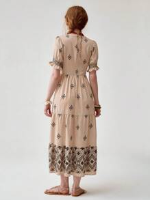 Florisole 波西米亚拼色连衣裙，夏季 - 杏色 - 查看 3