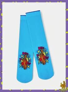 SCOOBY-DOO X SHEIN 1双蓝色卡通字母图案中筒袜 - 彩色 - 查看 1
