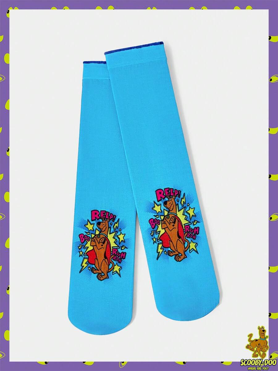 SCOOBY-DOO X SHEIN 1双蓝色卡通字母图案中筒袜 - 彩色 - 查看 1