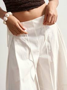Bohemela Women's Casual, Loose Waist Drawstring Solid Color Wide Leg Pants, Suitable For Spring, Summer And Autumn - White - View 4