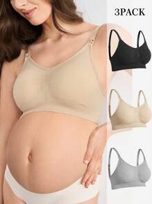 BloomMama 3pcs/Set Maternity Solid Color Ruched Nursing Bras With Breastfeeding Function - Multicolor - View 5