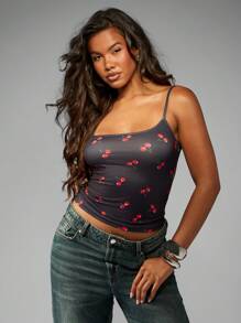 MISSGUIDED 樱桃印花吊带背心三件套，夏季细肩带修身弹力针织基础款必备吊带衫 - 彩色 - 查看 5
