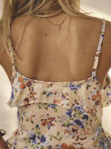 Aralina Ruffle Layered Lightweight Fabric Vacation Babydoll Style Top - Apricot - View 3