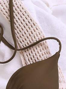 Swim Vcay Áo bikini hở lưng màu trơn gợi cảm đi biển mùa hè cho nữ - Cà phê nâu - Xem 6