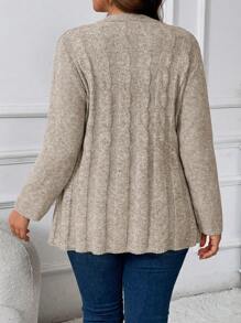 Plus Size Women Cable Flower Pattern Long Sleeve Single-Breasted Casual Cardigan Winter Fall Autumn - Khaki - View 2