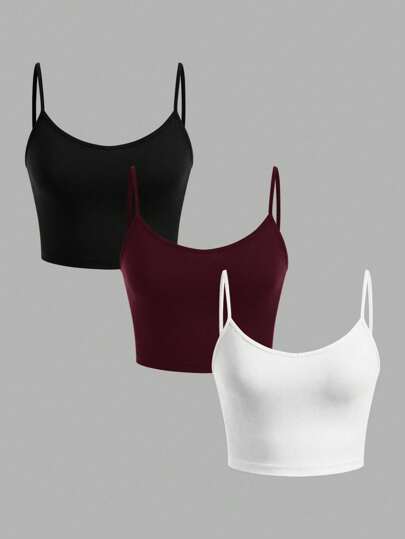 SHEIN EZwear 3 adet Siyah Çiçekli, Gri Gül, Koyu Kırmızı Kadın Kolsuz Kısa Günlük Atletler, Yaz İçin Uygun