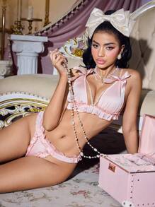 SHEIN Của phụ nữ Sành điệu & Gợi cảm Bowknot Nghệ Embellished Đồ lót - Hồng - Xem 1