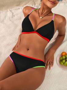 Swim SPRTY 2pcs Women's Colorful Strap Bikini Top & Bottoms Swimwear Set For Summer Beach Vacation - Multicolor - View 3