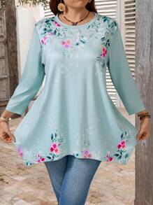 EMERY ROSE Tricou elegant cu imprimeu, pentru femei, mărime mare, cu tiv asimetric, mânecă 3/4 - Multicolor - Vizualizare 6