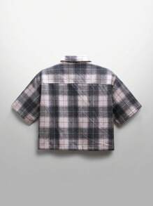 Manfinity BRENVOR Men's Street Fashion Woven Diamond Spider Web Plaid Short Sleeve Shirt - Pink - View 2