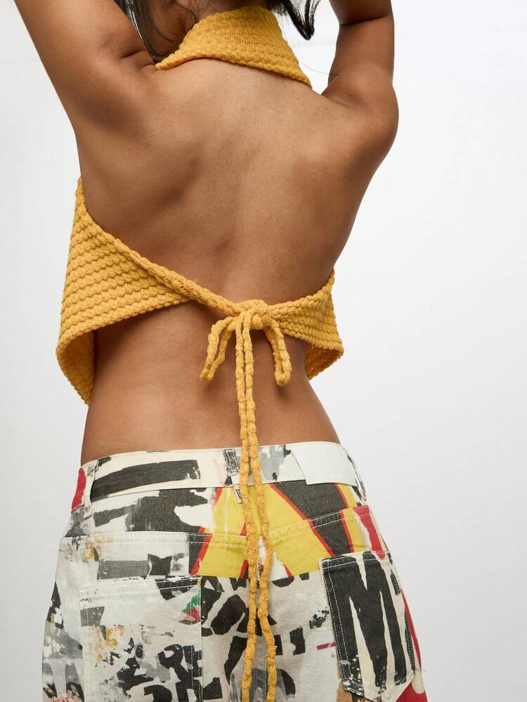 SUMWON WOMEN 텍스처드 카울넥 슬리브리스 크롭 탑