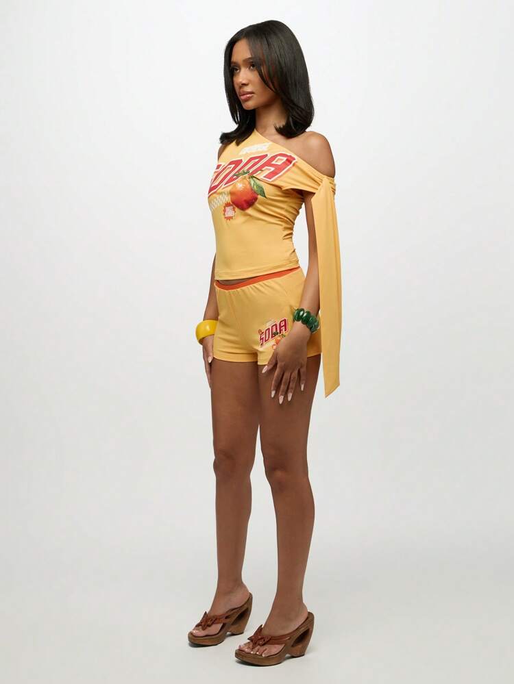 SUMWON WOMEN Elastic Waist Graphics Print Booty Shorts