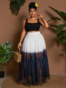 Maweii Plus Size Women Ombre Mesh Skirt - Black and White - View 6