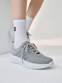 JNSQ 1 Pair All-Match Casual Comfortable Soft Bottom Breathable Lace-Up Flat Sport Shoes, All Season - Pink - View 2