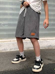 青少年男孩百搭休闲宽松灯芯绒短裤，适合通勤、上学、日常穿着、运动、春夏季