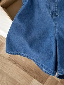 Comfortcana Damen Sommer Lässig Denim-Romper mit Kreuz-Rückenausschnitt