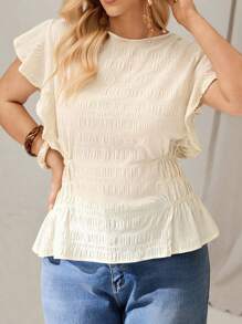 Auralis Camisas casuales para mujer talla grande, blusas de verano, camisas con mangas con volantes, blusas con cintura ajustada y holgada, linda blusa de verano