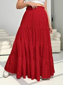 SHEIN EZwear 情人节大码女款红色褶皱半身裙