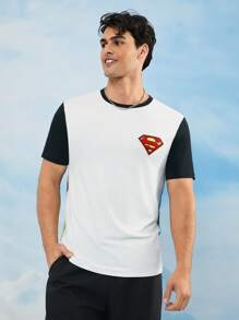 SUPERMAN X SHEIN Men Colorblock Figure Graphic Round Neck Short Sleeve T-Shirt Superhero Shirt Comic Book Shirt - Multicolor - View 2