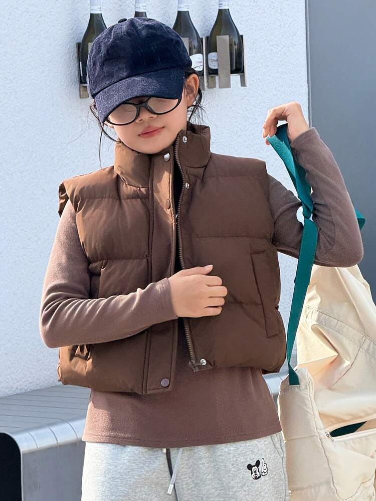 Tween Girls Loose Casual Padded Vest, Winter