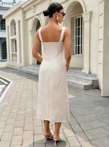 Siren Gaze Vestido sem mangas com decoração de miçangas e corte A para o verão - Damasco - Ver 2