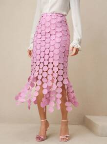 Anewsta 激光切割多圈双层半身裙女裙 - 淺粉色 - 查看 7
