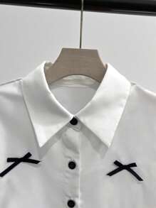 INAWLY Blusa Casual Feminina de Manga Curta e Longa, Tamanho Regular - Branco - Visão 4