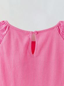 Maija Kids Maija Kids Camiseta de manga corta con patrón de volantes de flor 3D, para niñas jóvenes - Rosa - Ver 6