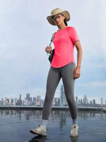 In My Nature Women's Fashionable Simple Solid Color Cut Hem Outdoor T-Shirt - Watermelon Pink - View 8