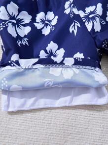 小男孩优雅芙蓉印花抽绳腰沙滩短裤，家庭装妈妈和我（单独出售）