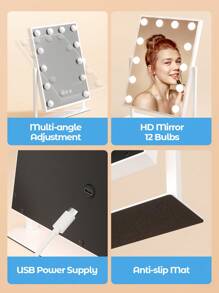 Teckwe White Vanity Mirror With Lights 12 Dimmable Bulbs Makeup Mirror With Smart Touch Control For Glam Room Bedroom Detachable Vanity Mirror With Lights Makeup Mirror , 3 Color Light Settings, Valentine's Day Gift - White - View 6