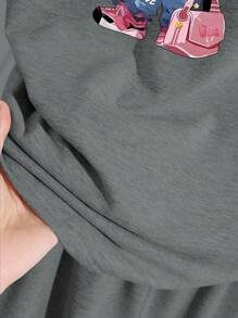 INAWLY 2pcs Women's Raglan Casual Versatile Bear Print Loose Short Sleeve T-Shirt Set - Grey - View 5