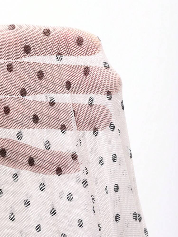 Tall Women's Elongated Scoop Neck Fitted Long Sleeve Semi-Sheer Polka Dot Elegant Casual Top